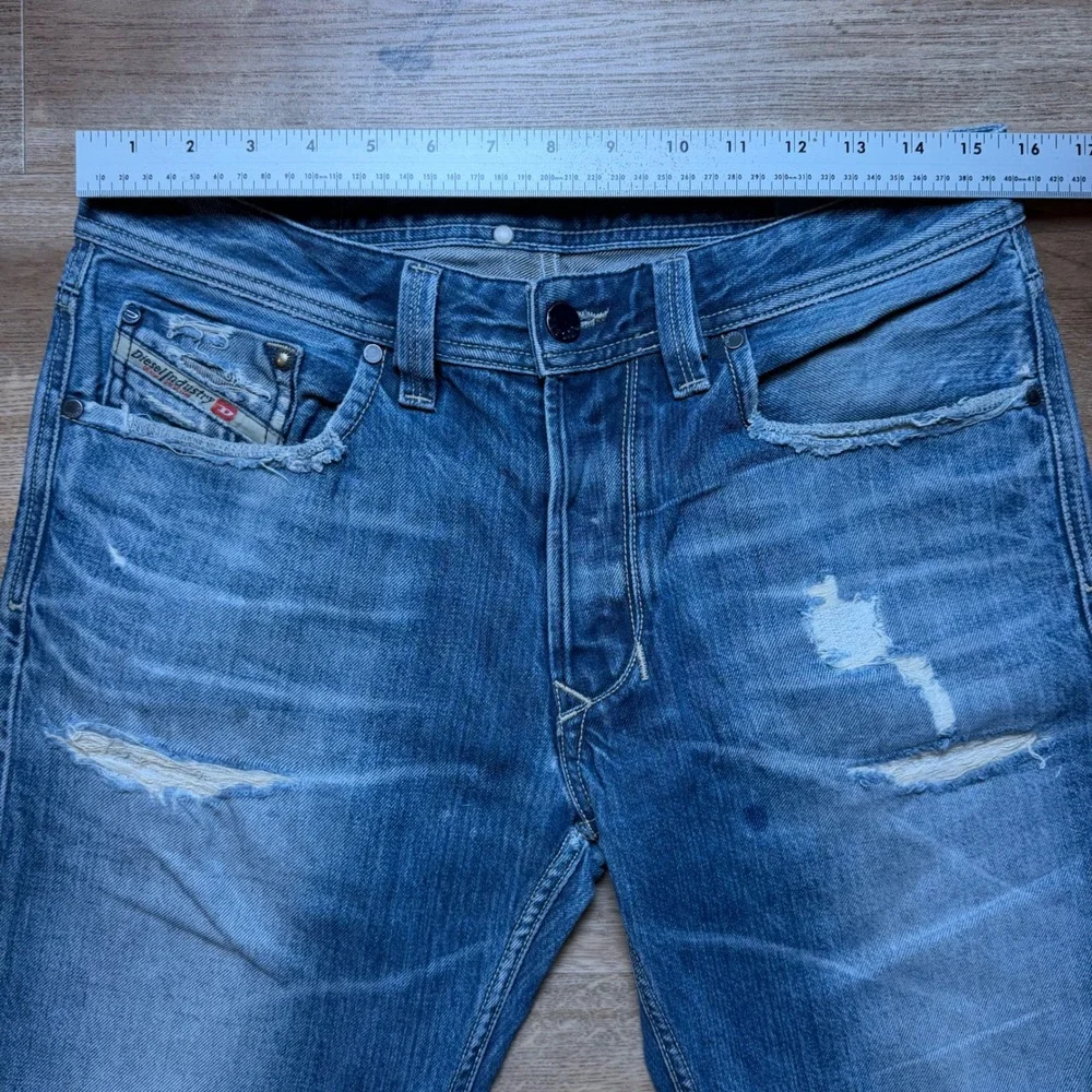 Diesel Larkee Jeans Mens 31x28 Blue Eyecons Edition Straight Distressed 008NE